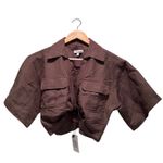 L'Academie  Revolve Chrisa Crop Tie Blouse Olive Green Size Small NWT Linen Photo 2