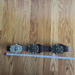 Tony Lama Brown Tooled Leather Swarovski Crystals Concho Cross Western Belt 38 Photo 7