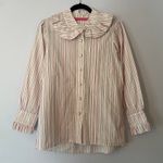 BURU Cream Pink Stripe Button Down Blouse Peter Pan Collar Women's size Medium Photo 0