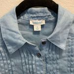 Sundance  Katina 100% Linen Chambray Button Down Pleated Shirt Photo 7