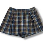 Sage NWT  The Label Brown Navy Plaid Pleated Wrap Skort Size Small Photo 3