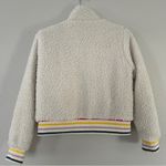 Ivory Ella  Sherpa Jacket Coat Full Zip Solid Cream Bomber Colorful Striped XL Photo 5