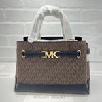 Michael Kors reed satchel small belted purse handbag Brown/Black Photo 0