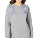 Woman Within  Gray Floral Sweater Photo 0