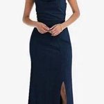 After Six One Shoulder Draped Cowl Neck Maxi Dress Midnight Navy Size 12 NWT Photo 0