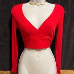 SheIn Red Ribbed Sexy Cropped Longsleeve Size Medium Photo 1