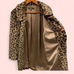 Ultimate soft furry faux leopard wide collar silky lined jacket pockets Tan Size L Photo 1