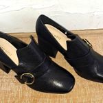 Nine West  black leather chunky heels size 8 .5 with gold details 70s style Photo 2