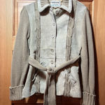 California vintage VTG 70s Women's Suede Leather Belt Knit Cardigan Sweater Jacket Beige Size Small Photo 0