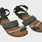 Nikos Greek Leather Made Sandals Dark Green Silver Braid Women's Size 7.5 Photo 0