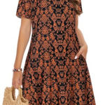 Orange & Black Short Sleeve Printed Swing Dress Photo 0