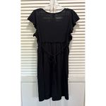 Heart soul Heart & Soul Black Midi Crochet Short Flutter Sleeve Dress Size L Scoop Tie Back Photo 5