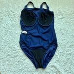 MiracleSuit Sanibel One Piece Swimsuit Sz 10 Navy Blue Side Ruched Faux Wrap Photo 7