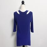 Clara Sun Woo Indigo Blue Cut Out Collarbone 3/4 Sleeve Rounded Hem Tunic XS Photo 3