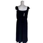 Loft NWT FLUTTER CROCHET DETAIL SQUARE NECKLINE BELTED MIDI DRESS BLACK Photo 9