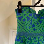 Alice & Trixie  EUC Women's Green Blue Silk Strapless Geo Print Dress Size M Photo 3