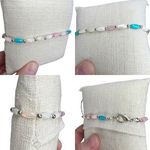 Pearlescent Tubular Acrylic Pastel Beaded Necklace and Bracelet Set Blue Photo 2