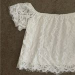 EXPRESS  White Floral Lace Off-The-Shoulder Flowy Relaxed Fit Short-Sleeve Top Photo 3