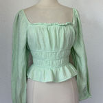 Wild Fable  Pastel Green Smocked Square Neck Long Sleeve Blouse Photo 0
