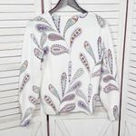 Loft  Paisley Raglan V Neck Pullover Sweater White Purple Petite Small Photo 7