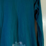 Teal Boho Nepal Tunic Top XL Long Sleeve Embroidered Button‎ Neck Casual Comfy Blue Photo 0