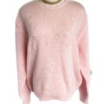 Vintage puff shoulder lace appliqué faux pearl loose knit sweater size XL Photo 0