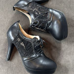Women’s Black High Heel Lace Up Booties with Lace Detail EU40 Size 9/9.5 US NEW Black Photo 0