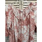 Maurice's Mauve/White Tie Dye Short Sleeve Elastic Hem Scoop/Tie Neck Size 0 Photo 2