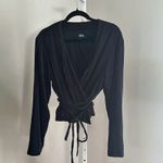 ZARA Elegant Black Long Sleeve Dark Gray Velvet Wrap Blouse Women’s Size Small Photo 2