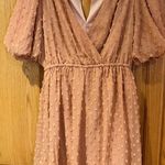 La Femme  Pink Swiss Dot V-Neck Short Sleeve‎ Flowy Lined Mini Dress Size Small Photo 0
