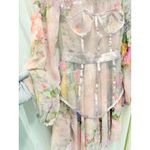 Missord‎ Avante Garde Maximalist Sheer Floral High Neck Bishop Sleeve Mini Dress Pink Photo 3