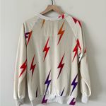 Aviator Nation Aviator Pullover Crewneck Sweatshirt in Cream Rainbow Lightning Velour Size M Photo 6