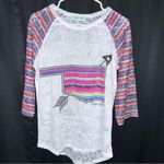 Southern Grace  Oklahoma White Serape Lace Stripe Sheer Burnout Shirt Medium Photo 7