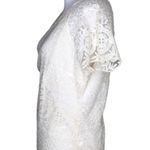 Solitaire Ivory Lace Overlay Sheer Short Sleeves Keyhole Dressy Casual Top M Photo 3