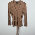 Pendleton  Ribbed Knit Cardigan Belted Long Sleeve V Neck Tan Silk Cotton Blend Photo 1