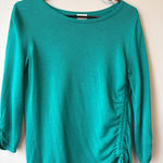 Chico's  Teal Green Ruched Side Tie Knit Sweater Top Classic Work Size 0 Small Photo 0