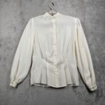 Vintage Glances Blouse M Cream Lace High Neck Pleated Puffy Sleeve Secretary Size M Photo 2