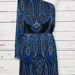 Gianni Bini NWT One Shoulder Long Sleeve Blue Paisley Boho Dress Size Small Photo 0