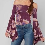 We The Free Birds Of Paradise Printed Flared Sleeve Top Boho Off the Shoulder M Photo 2