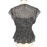 Ann Taylor  Black  White Polka Dot Silk Blend Smocked Peplum Top Size 6 Photo 6