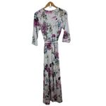 Pink Blush Floral Maxi Dress Medium Maternity Belted Flowy Stretch Soft Knit White Photo 3