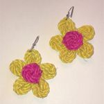 Yellow and Pink Boho Flower Earrings Photo 3