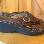 Cherokee Vintage  Stitched Brown Leather Criss Cross Chunky Heel Sandal Size 10 Photo 0