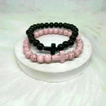 Black Pink Duo Natural Stone Cross Bracelet Photo 0