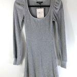 Olivaceous Mini Dress A Line Long Sleeve Knit Puff Sleeve Scoop Neck Gray Size S Photo 0