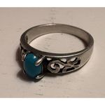 Genuine Turquoise Sterling Silver Ring (W.H. 925) – Filigree Scroll Band – Size Photo 1