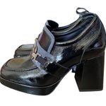 Casta Josh Patent Leather Black Heeled Loafer Gray Silver Buckle size 7 37 90s Photo 3