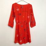 O'Neill PACSUN Jules Shift Dress Red ish Floral 3/4 Sleeve Tie Waist Button Back Photo 12