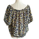 Blu Pepper Blue/Yellow Floral Top Women's Blouse Size Large | 13-23 Photo 1