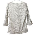 Elle  white floral lace lined Scoop Neck 3/4‎ bell  sleeve blouse women's size M Photo 1
